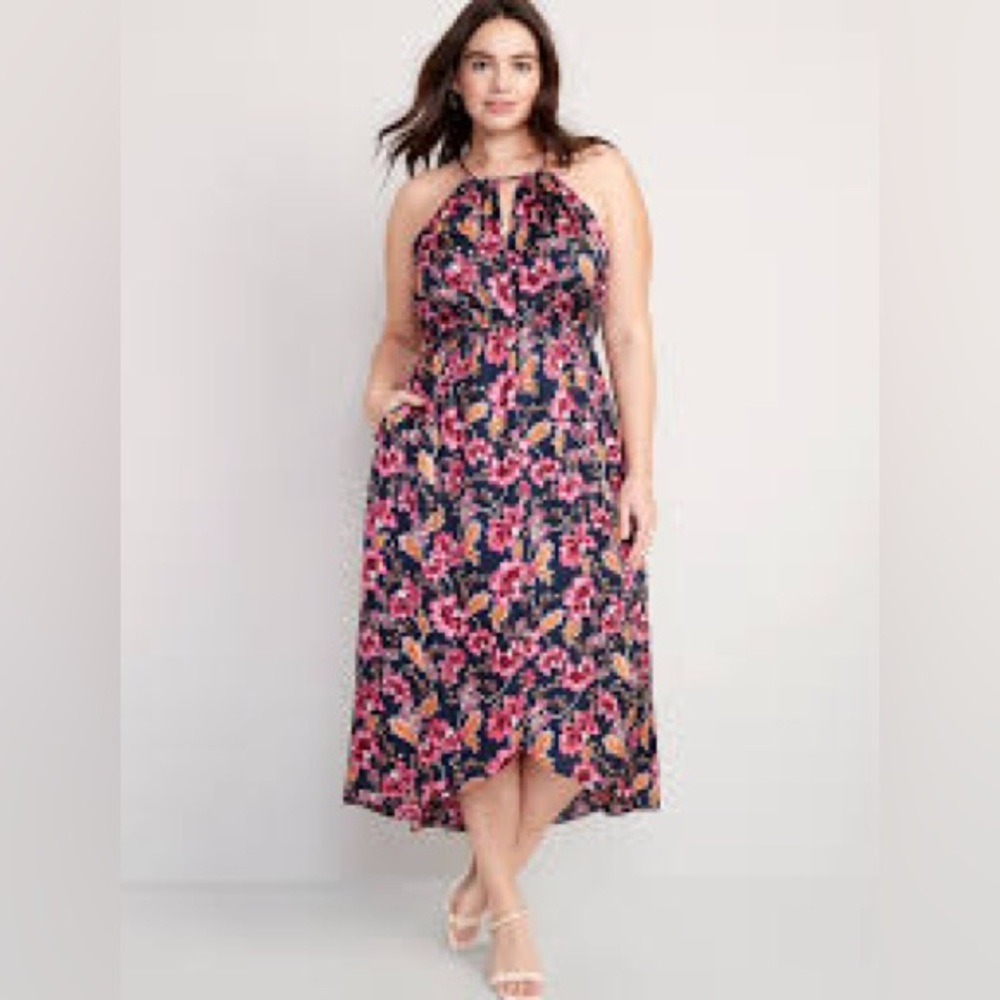 Defined Floral Halter Satin Maxi Dress for Women size S new without tags